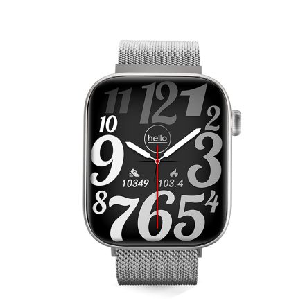 Ceas inteligent Bluetooth Hello Y102 cu ecran AMOLED cu meniu multilingv - Curea metalica - Argint